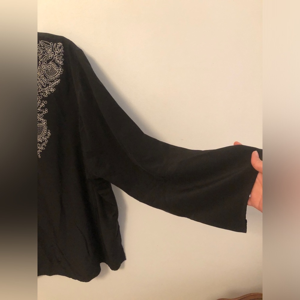 VTG Diane von Furstenberg Silk Black Tunic White Embroidery Boho Plus size - Picture 5 of 14